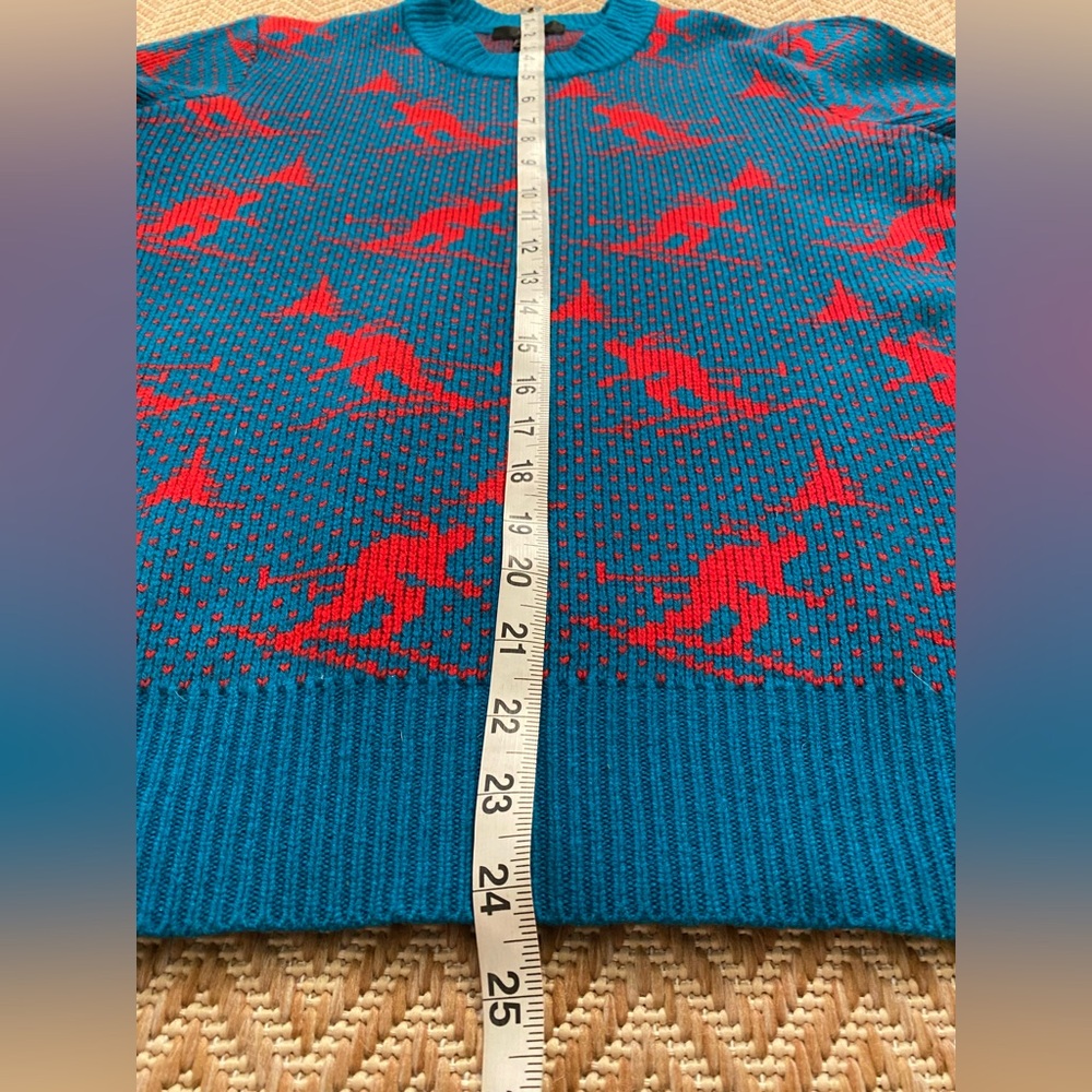 J. Crew Skier Crewneck Sweater Turquoise/Red Size Small - Picture 8 of 9
